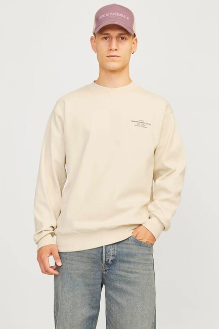 Jack & Jones - Erkek Blachad Brandıng Sweat 12261386 Bej 