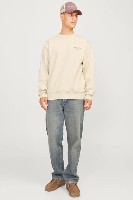 Jack & Jones - Erkek Blachad Brandıng Sweat 12261386 Bej (1)