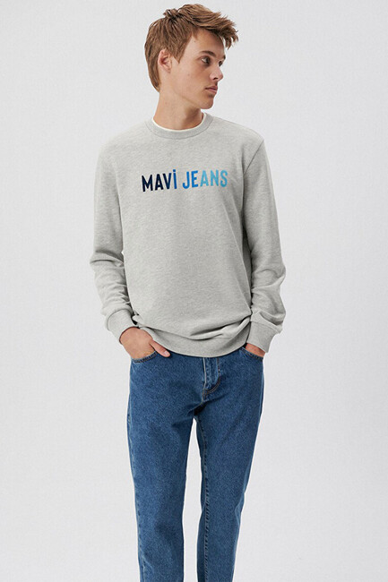 Mavi - Erkek Logo Baskılı Sweat 067146-35010 Gri 