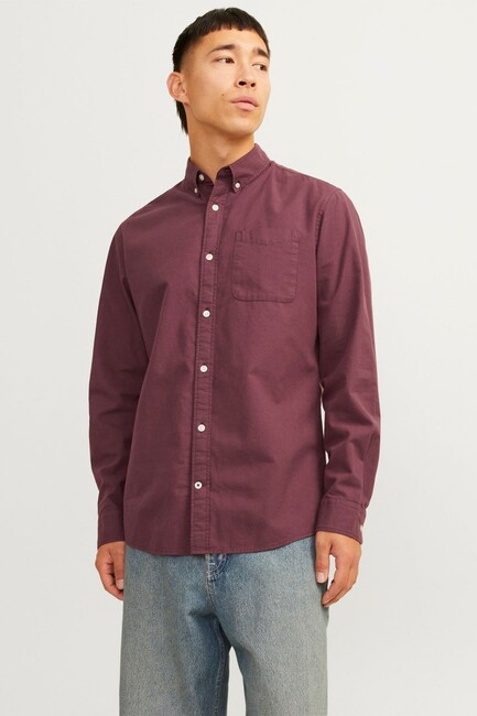 Jack & Jones - Erkek Oxford Gömlek 12182486 Bordo 