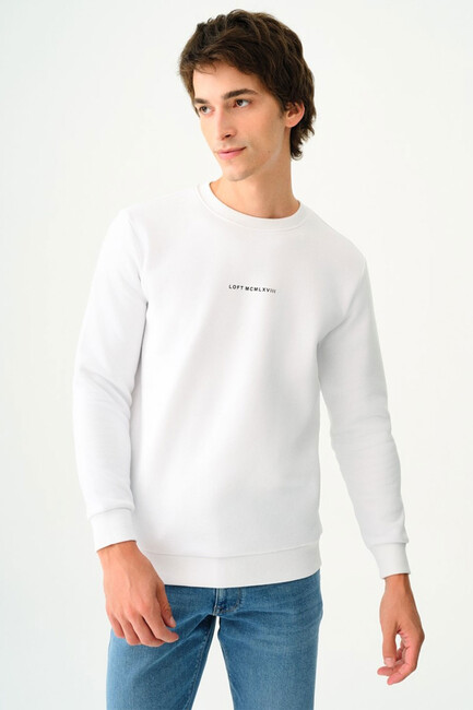 Erkek Regular Fit Sweatshirt LF2034268 Beyaz - Thumbnail