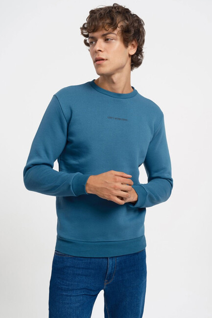 Erkek Regular Fit Sweatshirt LF2034268 Mavi - Thumbnail