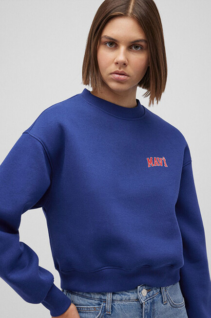 Mavi - Kadın Logo Baskılı Crop Sweat 1611601-70722 Mavi 