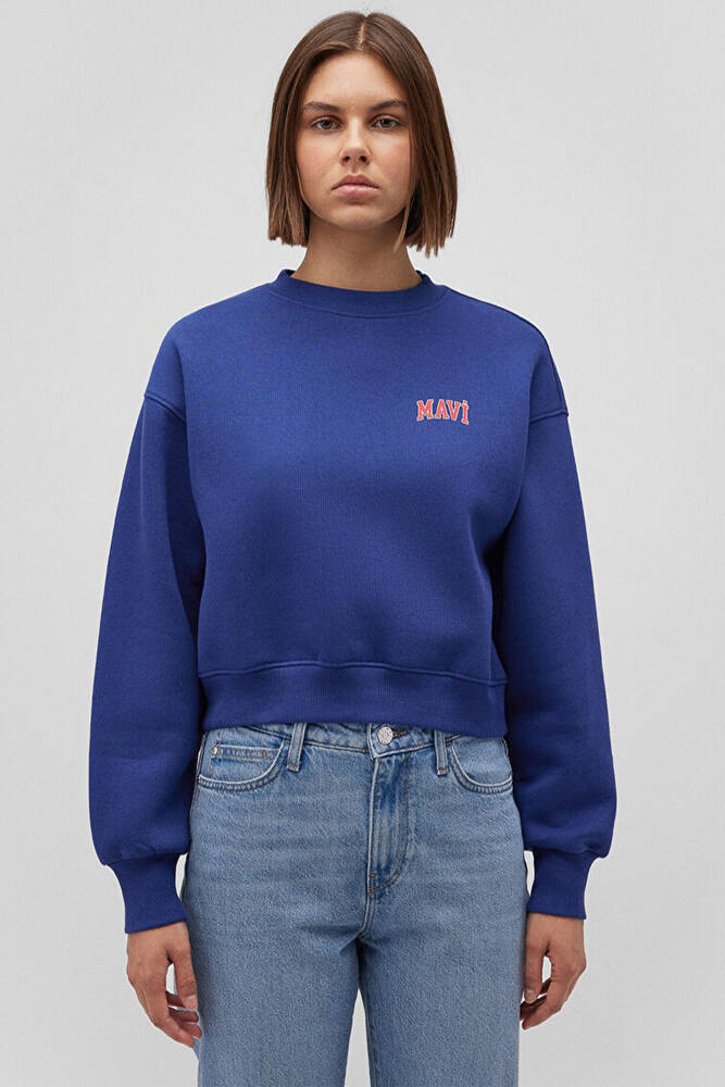 Kadın Logo Baskılı Crop Sweat 1611601-70722 Mavi 