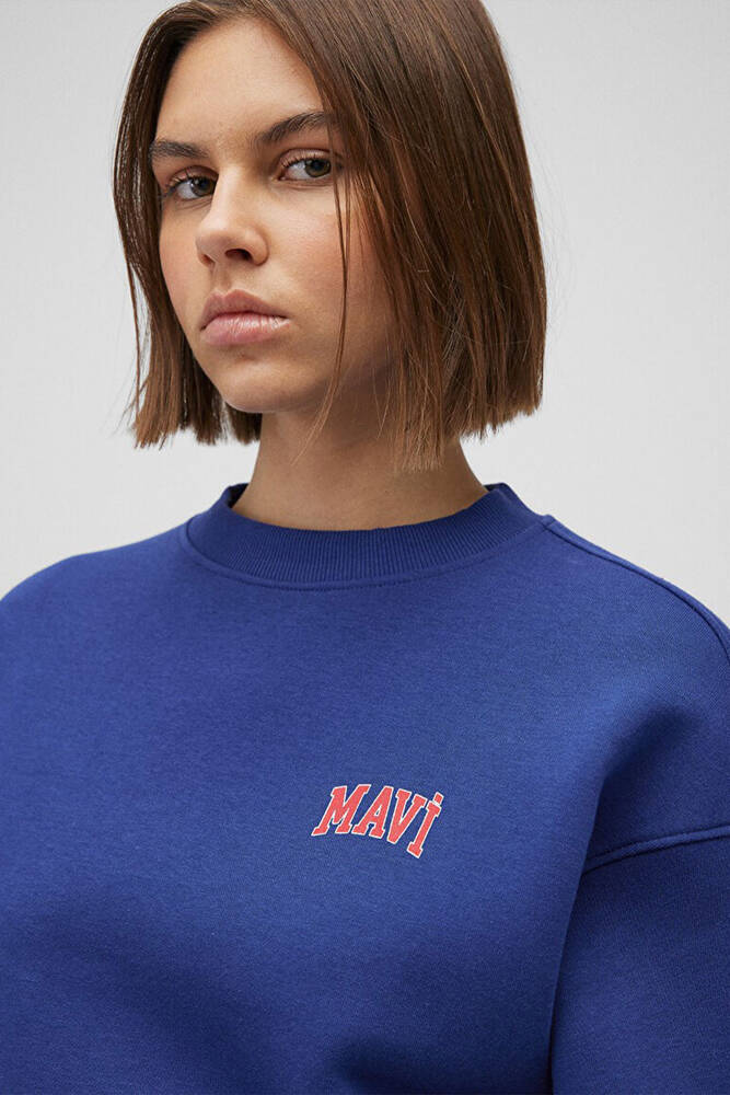 Kadın Logo Baskılı Crop Sweat 1611601-70722 Mavi 