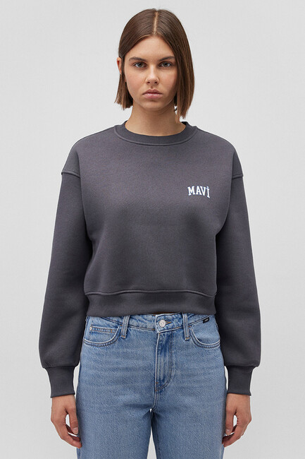 Mavi - Kadın Logo Baskılı Crop Sweat 1611601-70763 Gri 