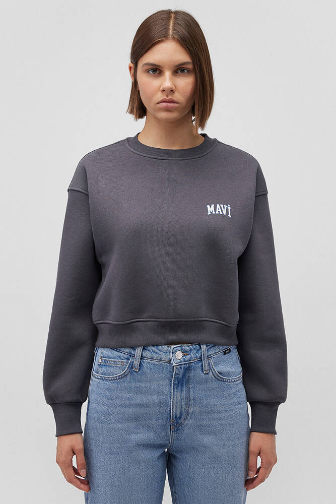 Kadın Logo Baskılı Crop Sweat 1611601-70763 Gri 