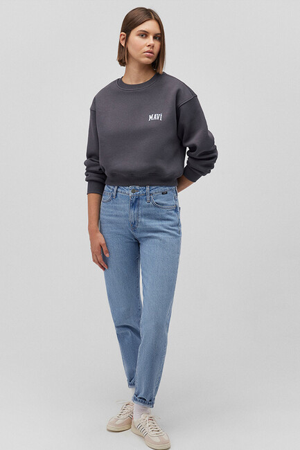 Mavi - Kadın Logo Baskılı Crop Sweat 1611601-70763 Gri (1)