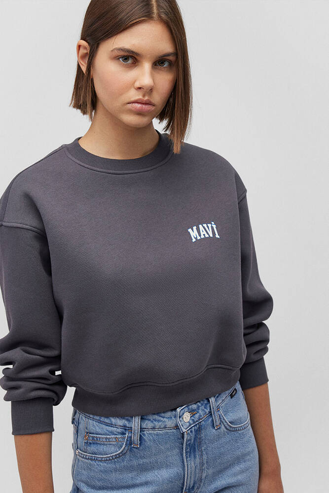 Kadın Logo Baskılı Crop Sweat 1611601-70763 Gri 