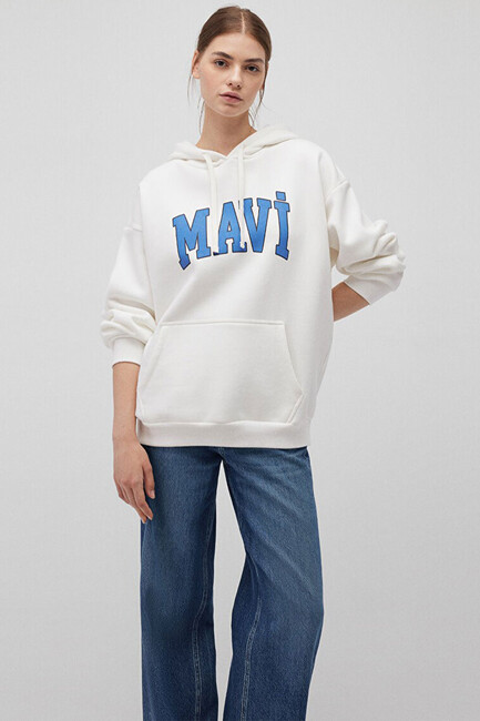 Mavi - Kadın Mavi Logo Baskılı Kapüşonlu Sweat 1600361-81964 Beyaz 