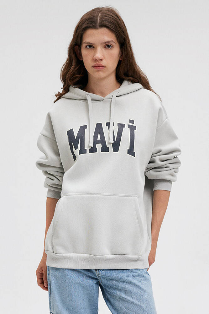 Kadın Mavi Logo Kapüşonlu Sweat 1600361-34322 Gri 