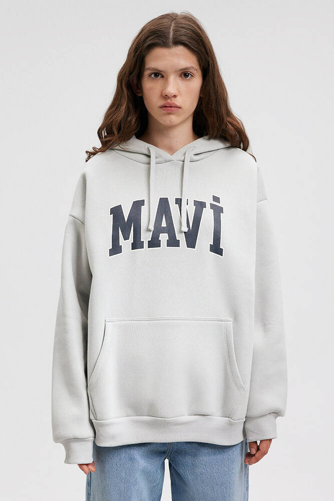 Kadın Mavi Logo Kapüşonlu Sweat 1600361-34322 Gri 