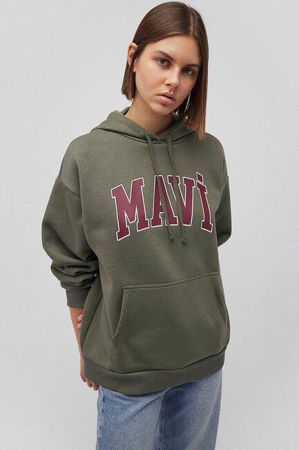 Mavi - Kadın Mavi Logo Kapüşonlu Sweat 1600361-71581 Haki (1)