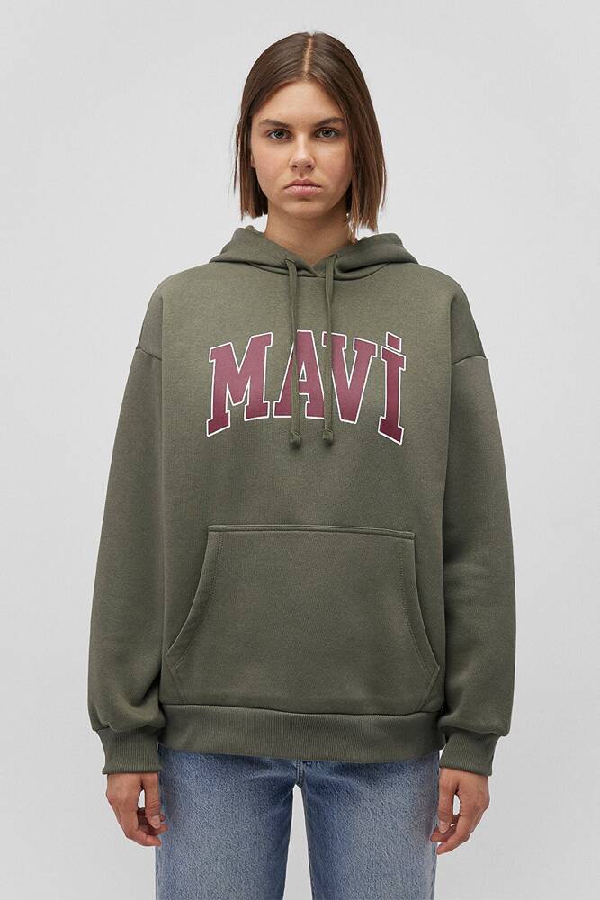 Kadın Mavi Logo Kapüşonlu Sweat 1600361-71581 Haki 