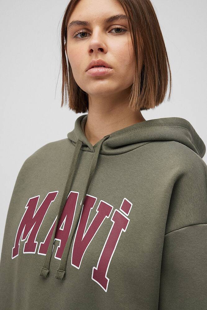 Kadın Mavi Logo Kapüşonlu Sweat 1600361-71581 Haki 