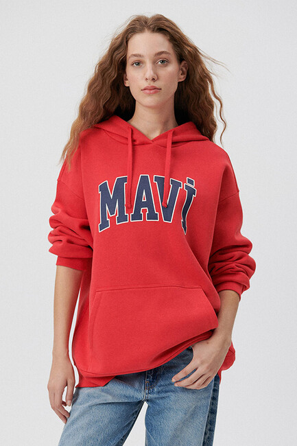 Mavi - Kadın Mavi Logo Kapüşonlu Sweat 1600361-82054 Kırmızı 