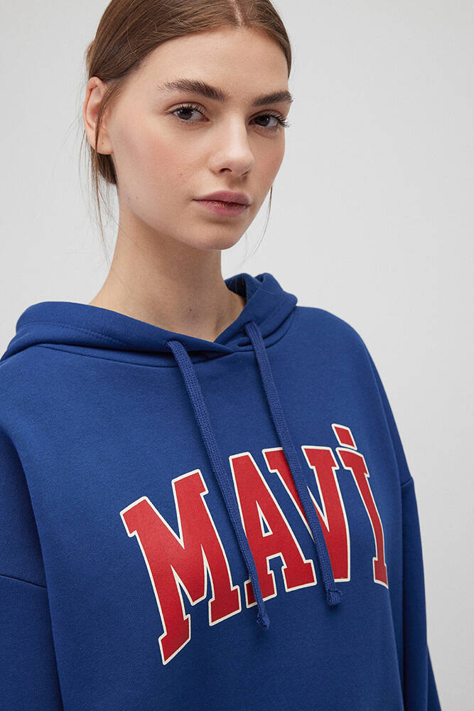 Kadın Mavi Logo Kapüşonlu Sweat 1600361-82625 Lacivert 