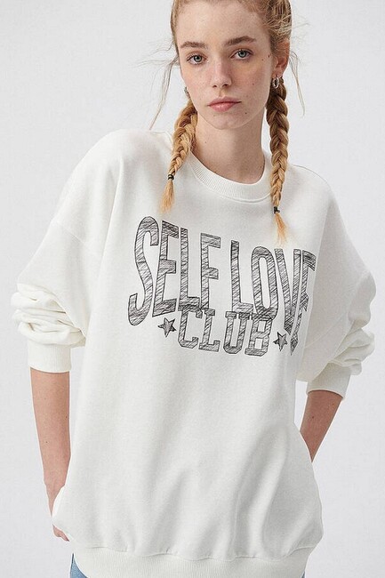 Mavi - Kadın Self Love Club Baskılı Sweat 1611883-70057 Beyaz (1)