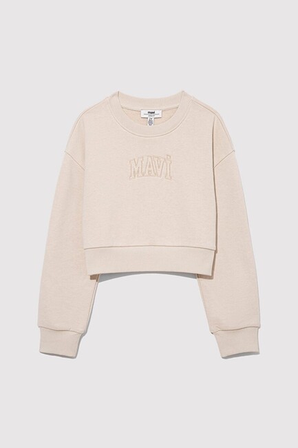 Mavi - Kız Çocuk Mavi Logo Crop Sweat 7S10078-70072 Bej (1)