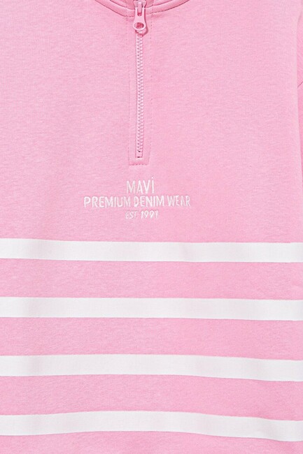 Kız Çocuk Yarı Fermuarlı Sweat 7S10065-71027 Pembe - Thumbnail